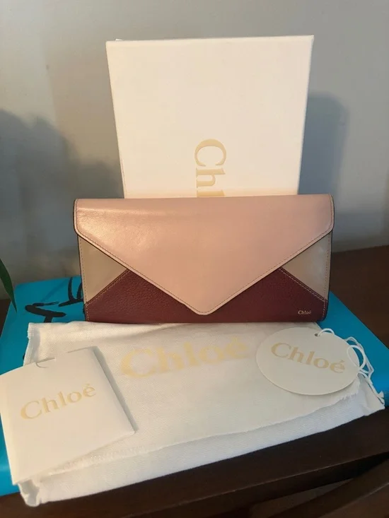 Chloé Leather Colorblock Envelope Wallet Full Inclusion - Picture 2 of 9